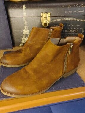 Womens Franco Sarto Tan Suede Side-Zip Ankle Boots